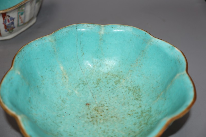 Four 19th century Chinese supper dishes, three with Tongzhi seal marks, 14- 20cm